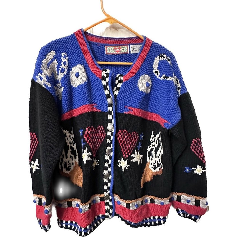 Cardigan Bay Sweater Cowboy Boot Hand Knitted Small button front‎ vtg equestrian